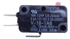 V-16-1A6, Micro Switch V, 16A, 1CO, 3.92N, Pin Plunger, Omron