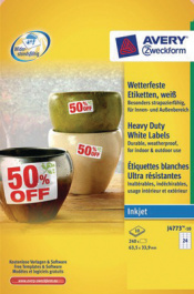 J4773-10, Weatherproof Labels, 10 sheets/240 labels, 63.5 x 33.9 mm, W, Zweckform