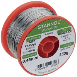 KRISTALL 400, 810652, Solder wire Sn62/Pb36/2Ag 250 g 0.50 mm, Stannol