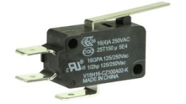 V15H16-CZ100A02-K, Микропереключатель; с рычагом (с роликом); SPDT; 16A/250ВAC, Honeywell