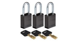 150349 [3 шт], SafeKey Padlock with Steel Shackle, Keyed Alike, Aluminium, Black, Pack of 3 pie, Brady