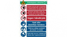 RND 605-00197, COVID-19 Reception, Safety Sign, Norwegian, 262x371mm, 1pcs, Brady