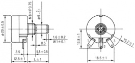 RA20Y25SB501, Wirewound Potentiometer, 500 Ohm, Soldering lugs, Tocos