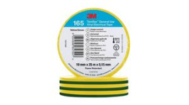 165YG6E, Electrical Tape, Temflex 165, PVC, 19mm x 25m, Green / Yellow, 3M